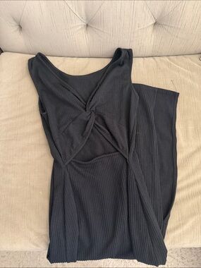 Women's Black Twist-Front Ribbed Knit Dress